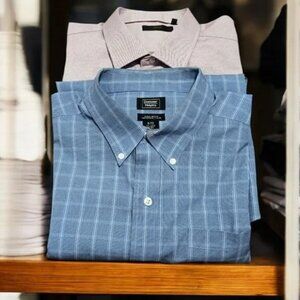 XL👔Denver Hayes & Aka Set of 2 Blue & Pink Plaid Dress Shirts